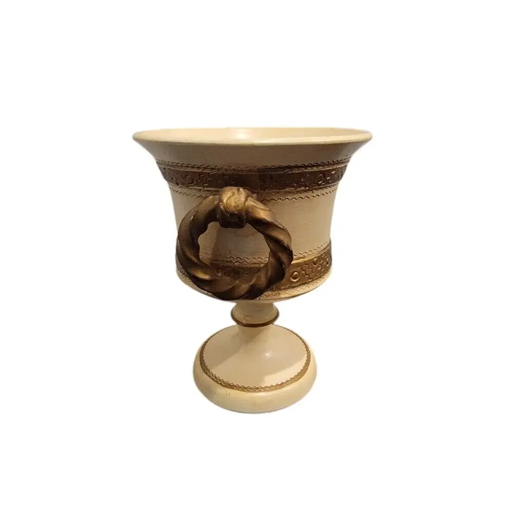 Roman‎ Italian Style Vase Container Pottery Cream Gold Italian #8556